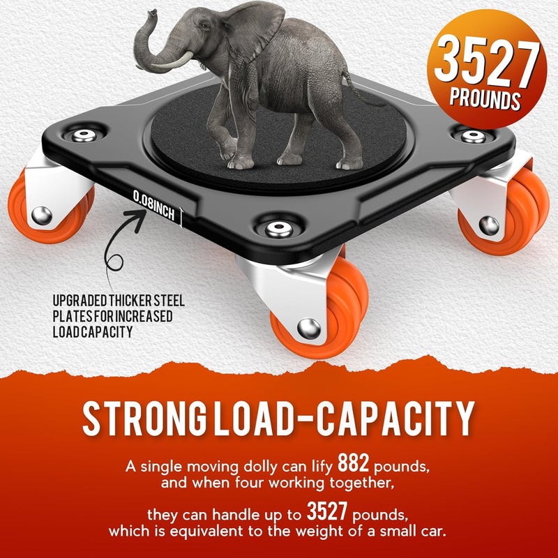 WOUOW Furniture Mover Ultra Plus with 10 Wheels – Upgraded Double-Wheel Design, Carbon Steel Panel Dolly with Stabilizers, Max Load 3527 LBS, Secure Long-Term Placement of Heavy Duty (6.7×6.7 in) - Image 3